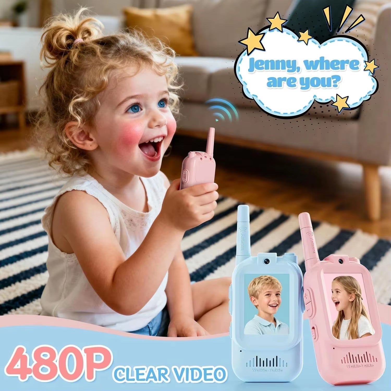 Video Walkie Talkies for Kids 2 Pack Rechargeable Intercom Walkie-Talkie 2 Screen One-Click Call Child Video Intercom